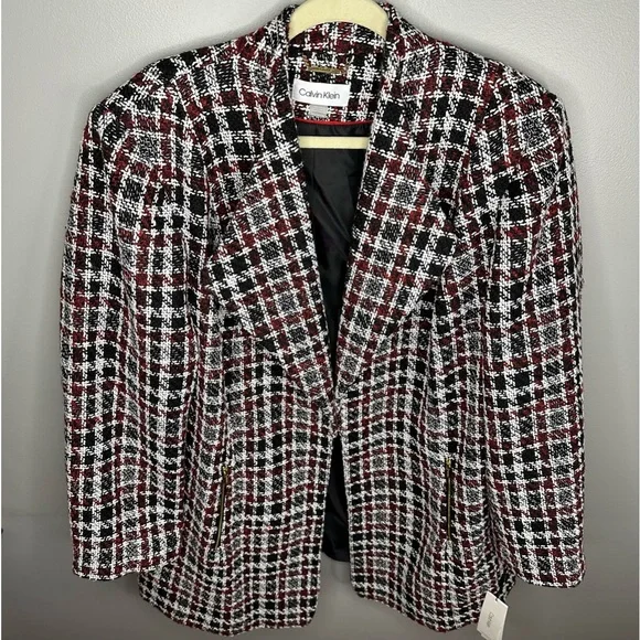 Calvin Klein NWT Wool Blend Tweed Plaid Topper Jacket Women's Size